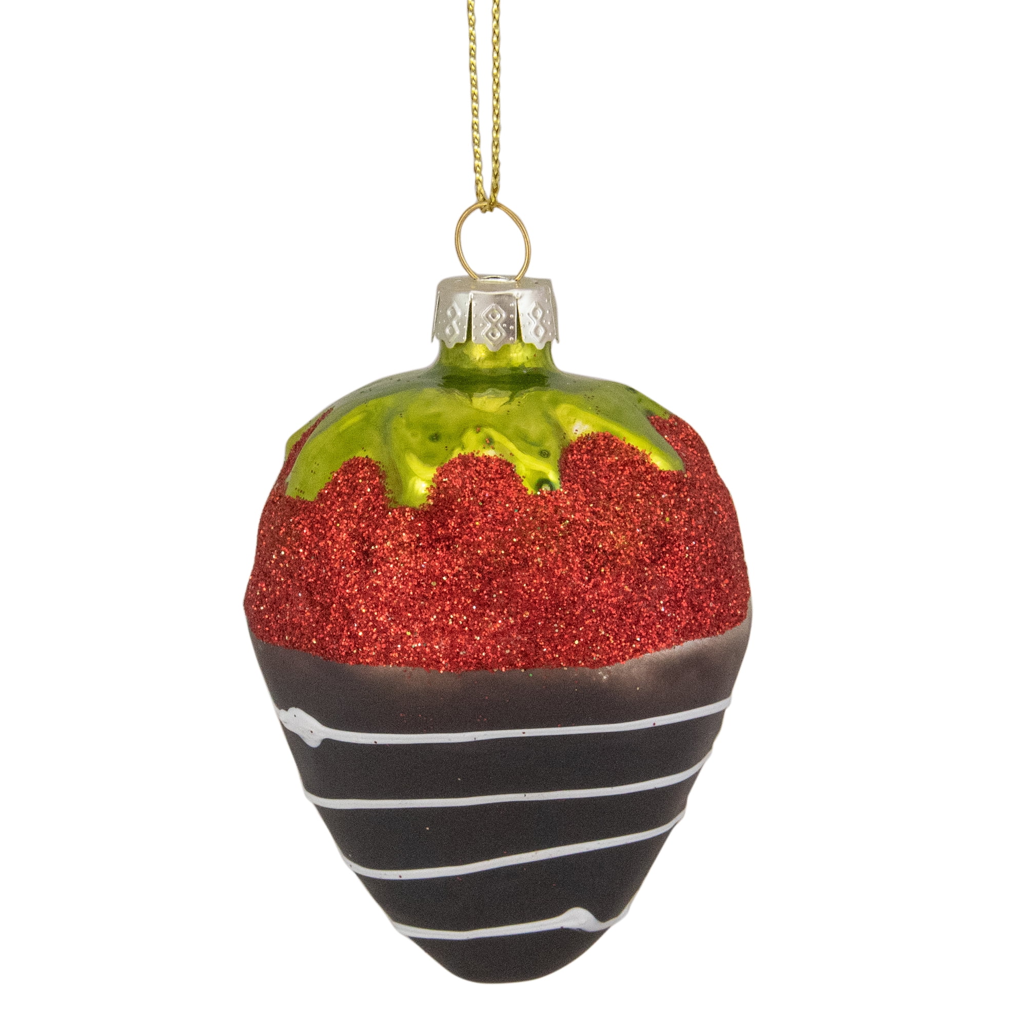 Northlight 2.75" Chocolate Covered Glittered Strawberry Christmas Glass Ornament