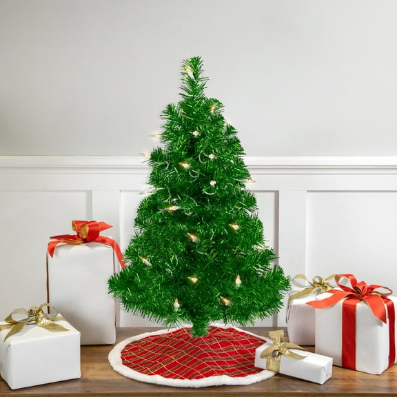 Northlight 2 FT Prelit Artificial Christmas Tree Paradise Lime Green Tinsel Pine - Clear Lights