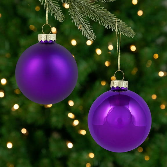 Northlight 2-Finish Glass Ball Christmas Ornaments - 2.5" (60mm) - Grape Purple - 9ct