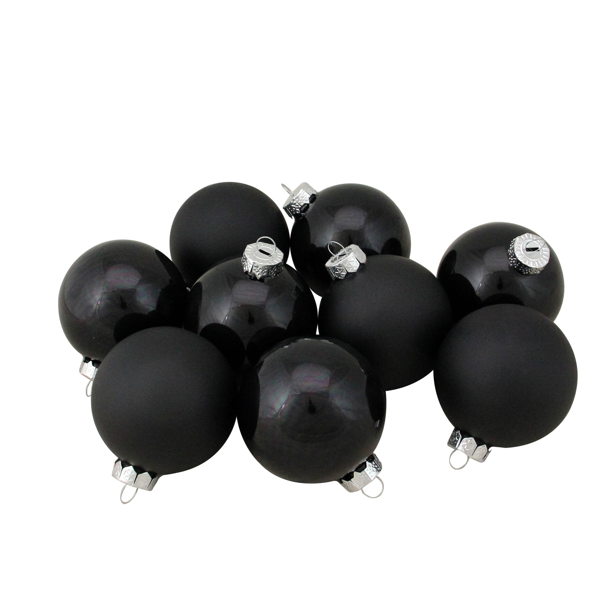 Shiny and Matte Black Glass Christmas Ball Ornaments Set