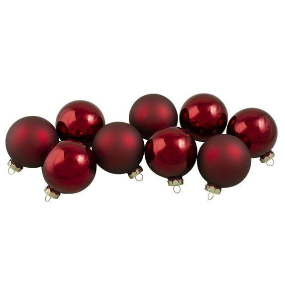 2-Finish Glass Ball Christmas Ornaments - 2.5" (65mm) - Cherry Red - 9ct