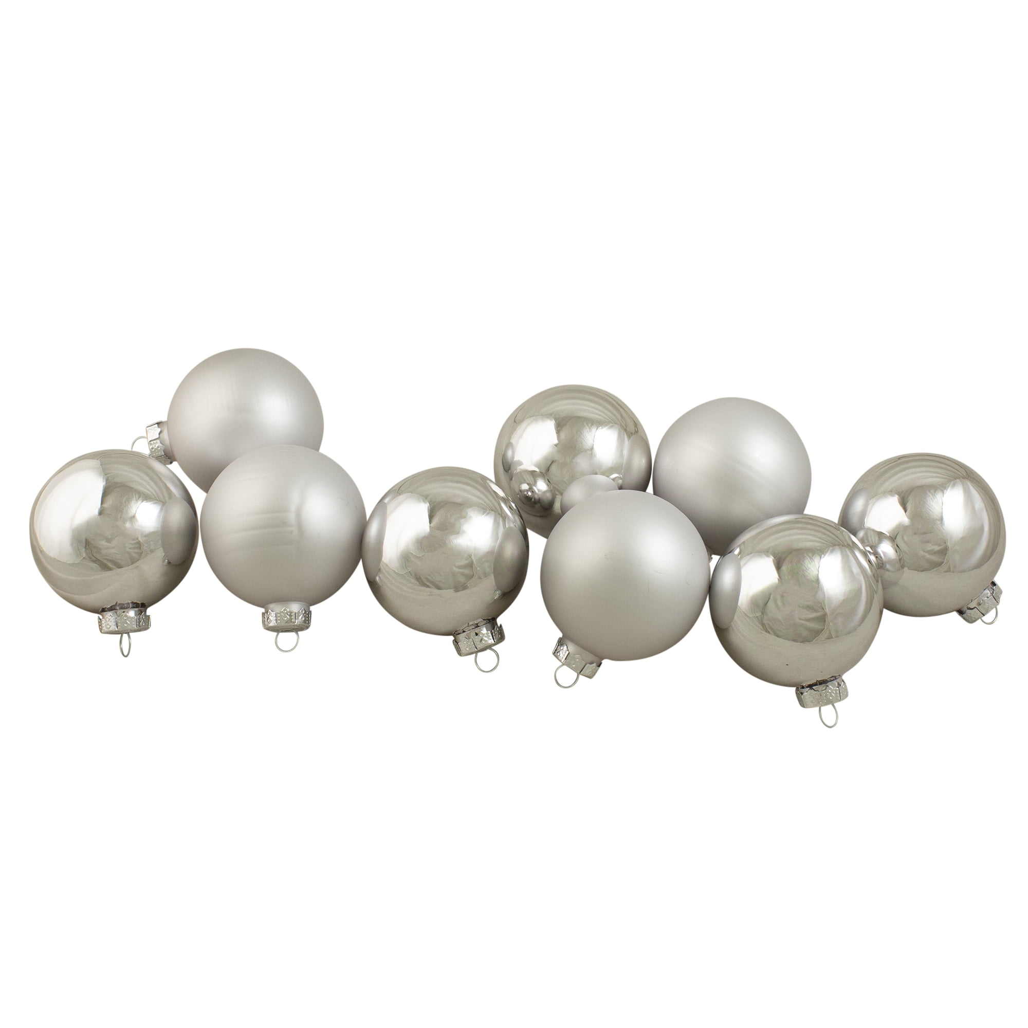 Silver Matte and Shiny Glass Christmas Ball Ornaments Set of 9