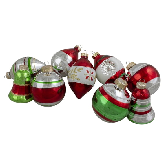 Northlight 2-Finish Striped Glass Christmas Ornaments - 3.25" - Silver and Red - 9ct
