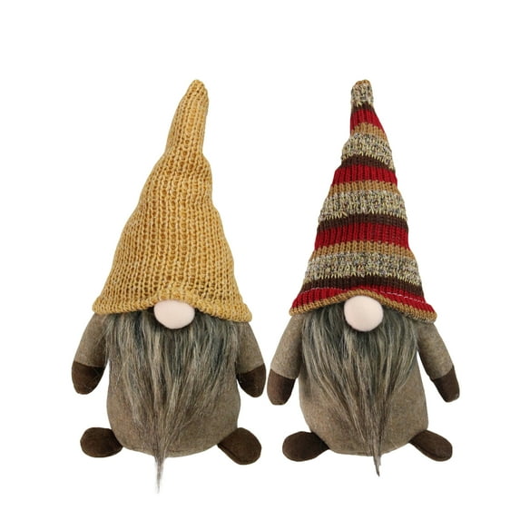 Northlight 2-Piece Set of Brown Thanksgiving Autumn Traditional Sitting Gnomes with Long Hats 20.5"