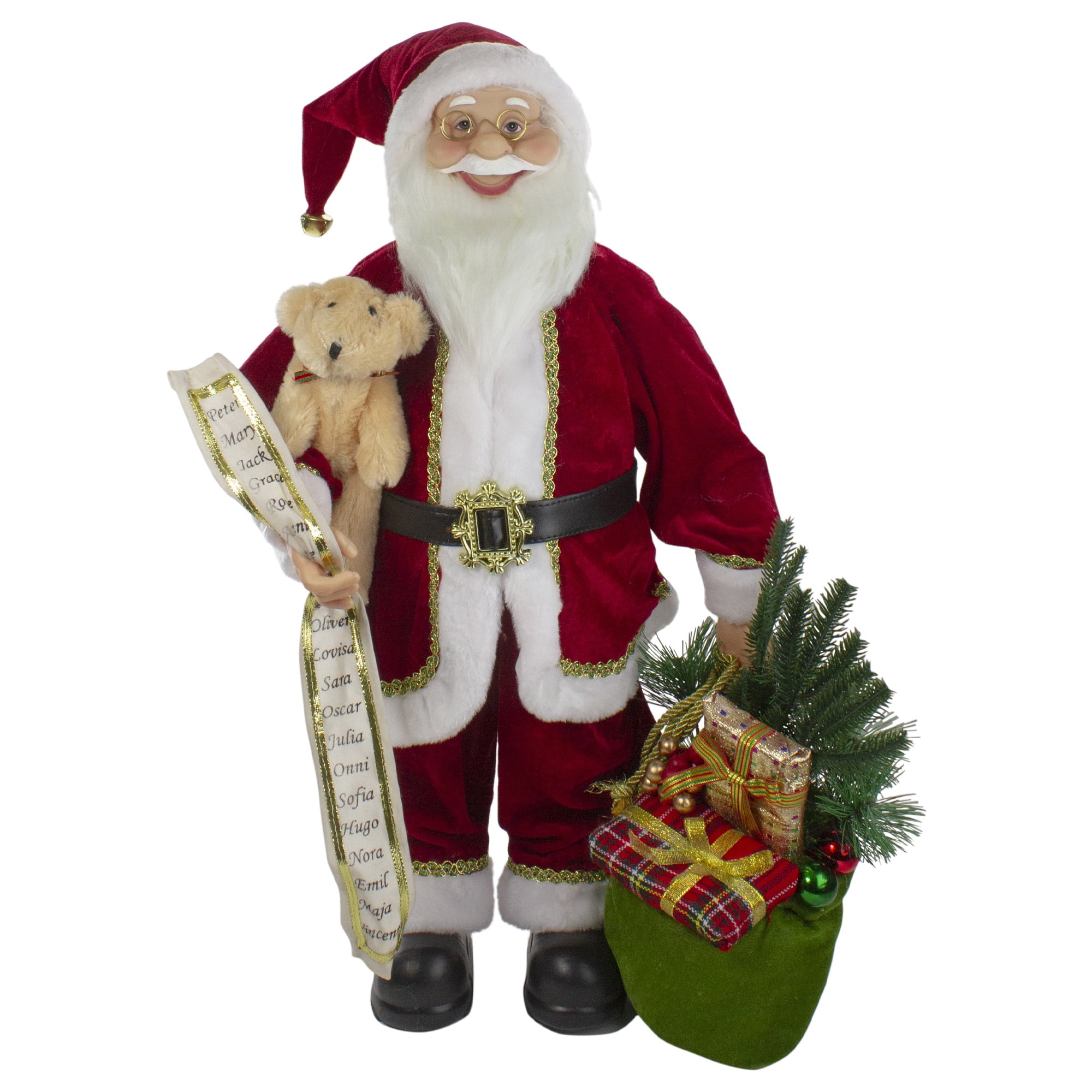 24" Red and White Santa Figurine with Presents and Naughty/Nice List