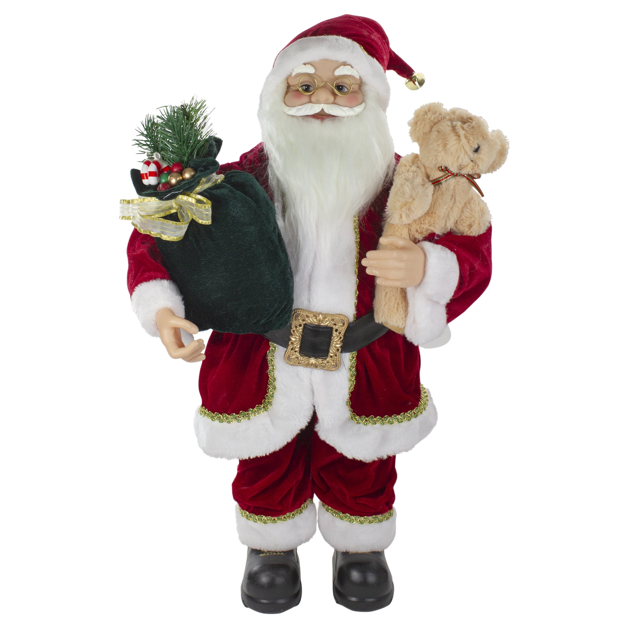 24" Red and White Santa Claus Figurine with Plush Bear