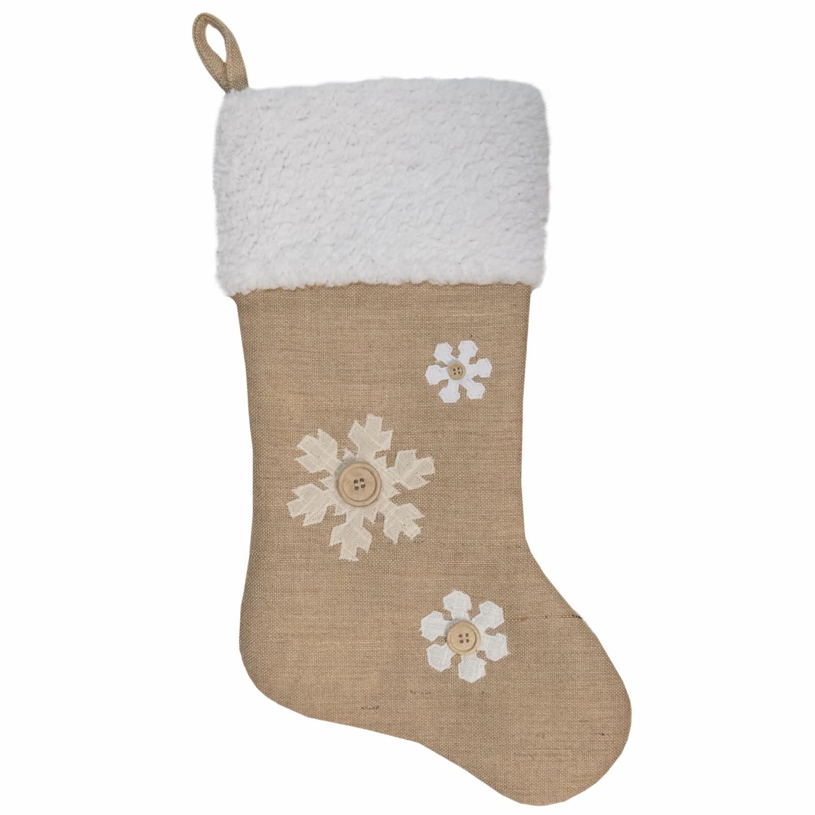 20.5" Beige and Ivory Embroidered Snowflake Christmas Stocking