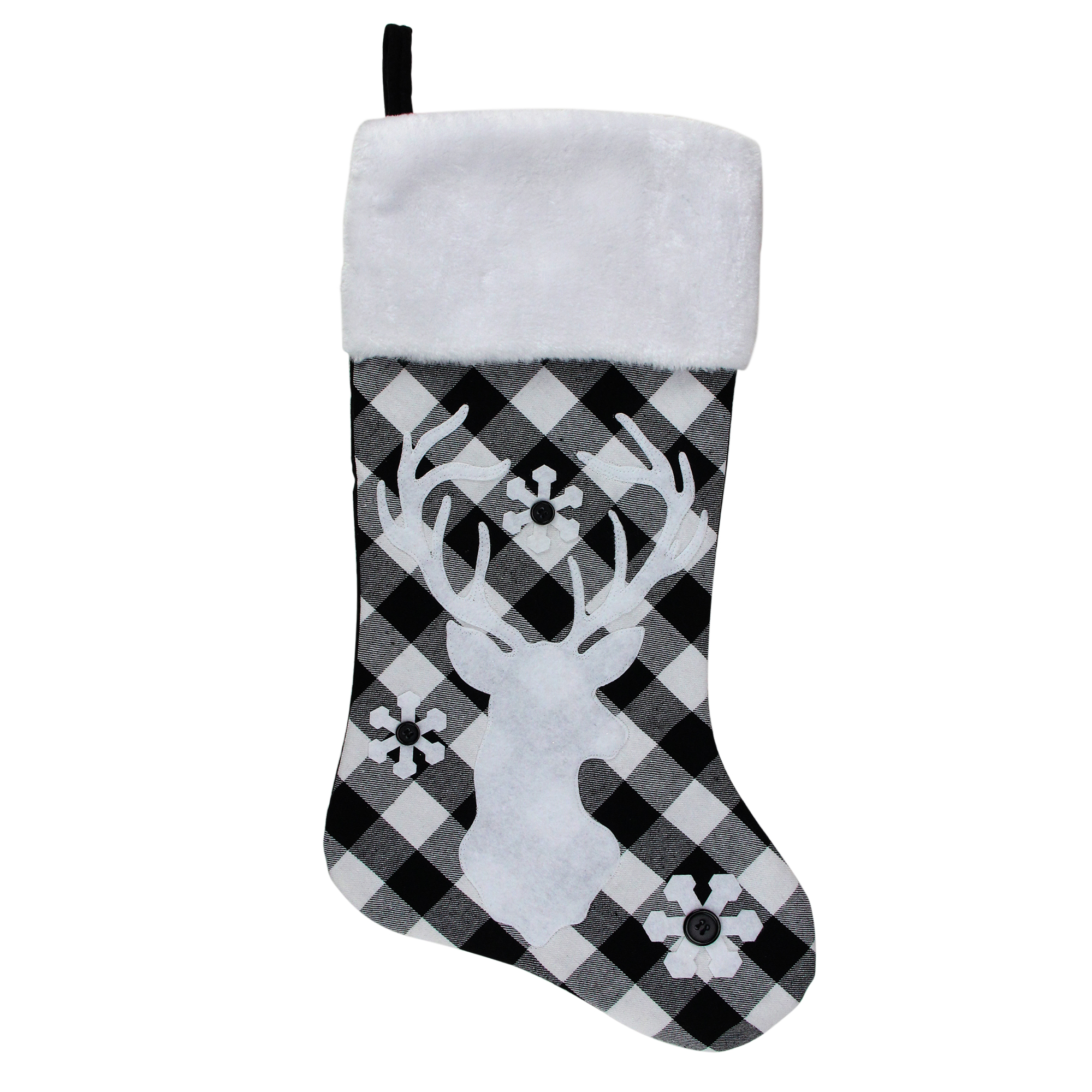Northlight 20.5" Black and White Plaid Rustic Reindeer Snowflake Christmas Stocking - image 1 of 3