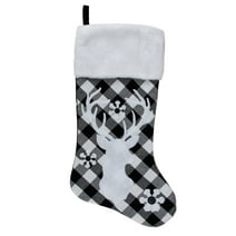 Northlight 20.5" Black and White Plaid Rustic Reindeer Snowflake Christmas Stocking