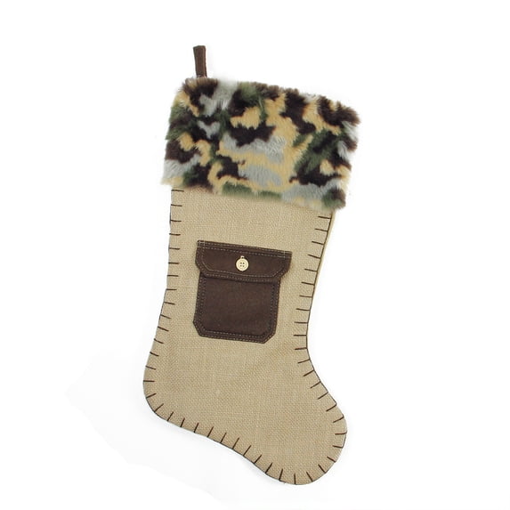 Northlight 20.5" Green and Brown Pocket Christmas Stocking with Camouflage Cuff