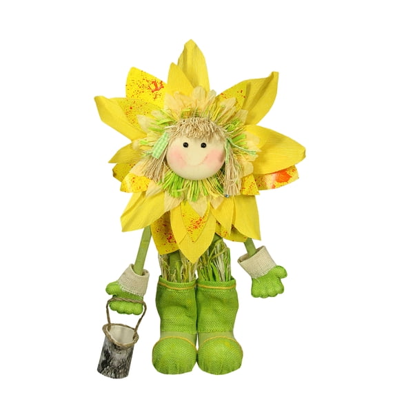 Northlight 20.5" Green and Yellow Spring Floral Standing Sunflower Girl Decorative Figure