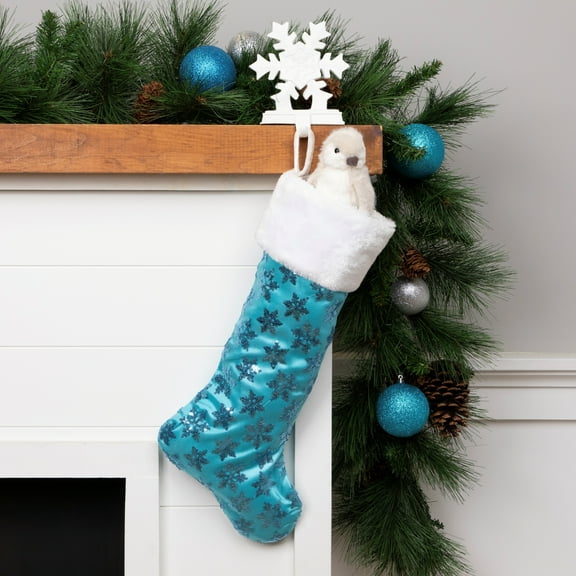 Northlight 20.5" Ice Palace Blue Sequin Snowflake Christmas Stocking with White Faux Fur Cuff