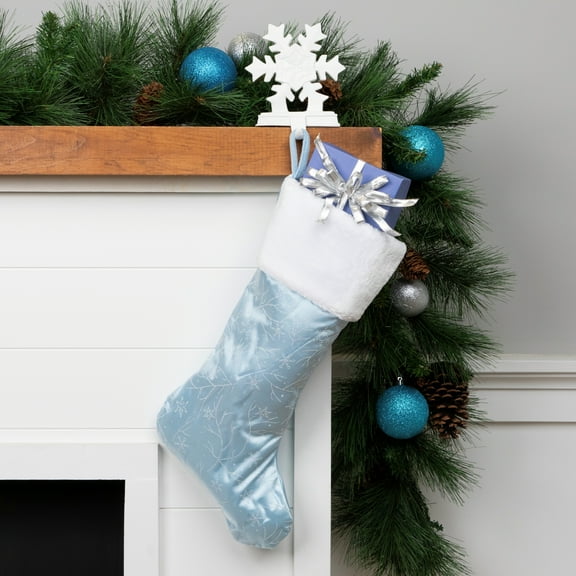 Northlight 20.5-Inch Blue and White Sheer Organza Christmas Stocking with Faux Fur Cuff