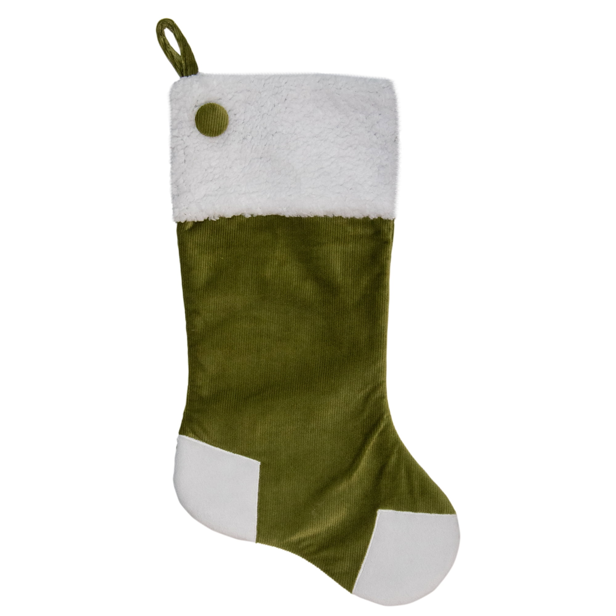 Green and White Corduroy Christmas Stocking with Sherpa Cuff