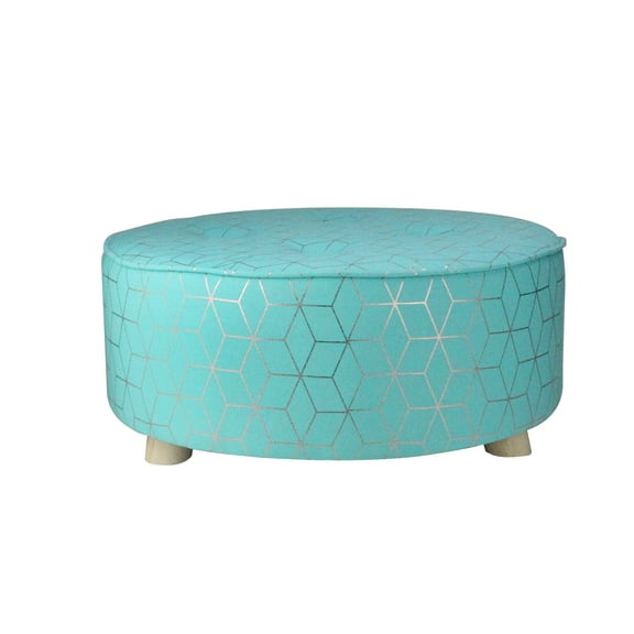 Northlight 20" Blue and Copper Geometric Diamonds Print Round Foot Stool