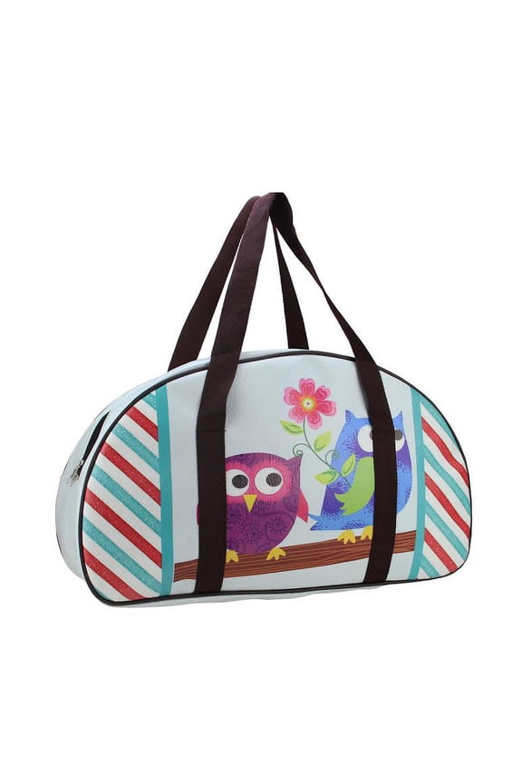 20" Decorative Owl Friends and Flower Design Travel Bag/Purse with Handles