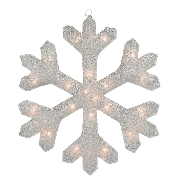 Northlight 20" Lighted Silver Tinsel Snowflake Christmas Window Decor