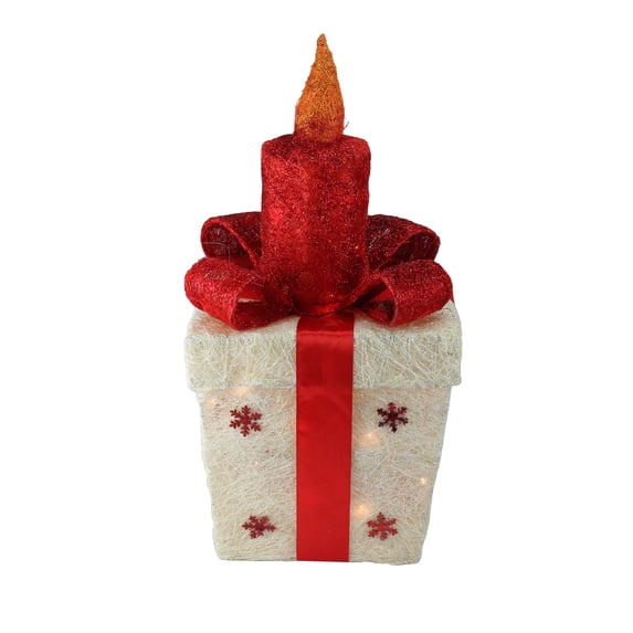 Northlight 20" Lighted White with Red Snowflakes Gift Box Christmas Outdoor Decoration