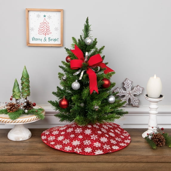 Northlight Glitter Snowflake Mini Christmas Tree Skirt - Red - 20"