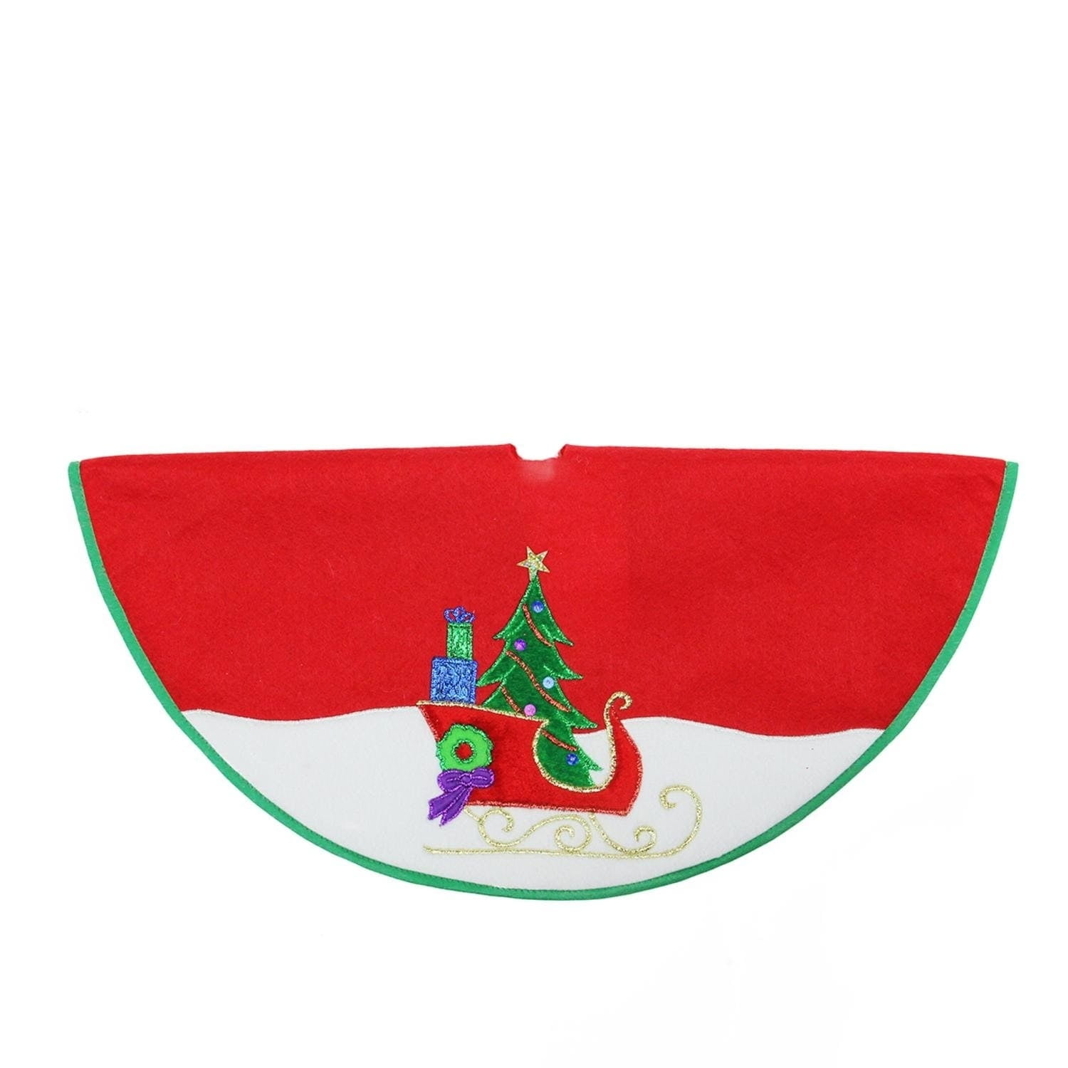Red and White Felt Mini Christmas Tree Skirt with Sleigh Applique