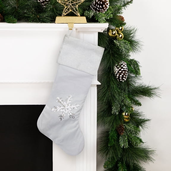 Northlight 20" White Christmas Stocking with Silver Sequin Snowflake
