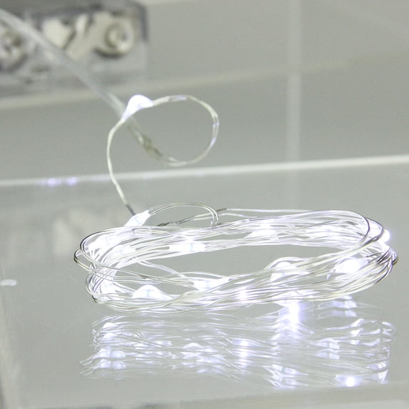 20 Battery Operated Cool White LED Micro Rice Christmas Lights - 6.5 ft Ultra Slim Silver Wire