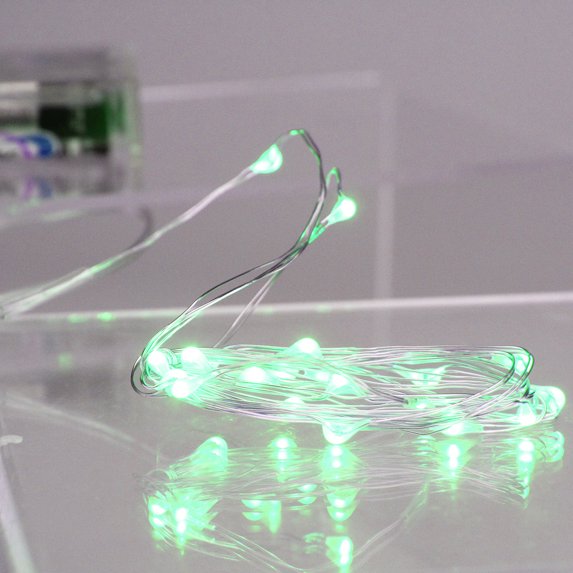 20 Battery Operated Green LED Micro Rice Christmas Lights - 6.5 ft Silver Wire
