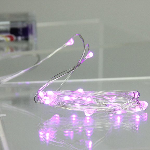 20 Battery Operated Purple LED Micro Rice Christmas Lights - 6.5 ft Ultra Slim Silver Wire