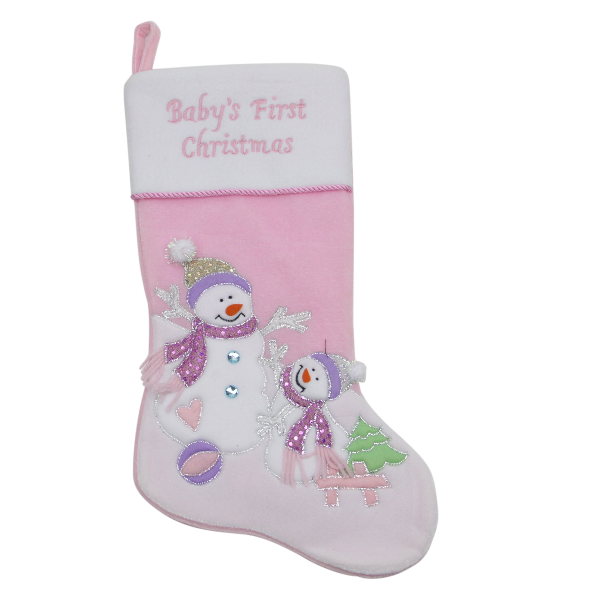 21" Light Pink Velveteen Baby's First Christmas Stocking