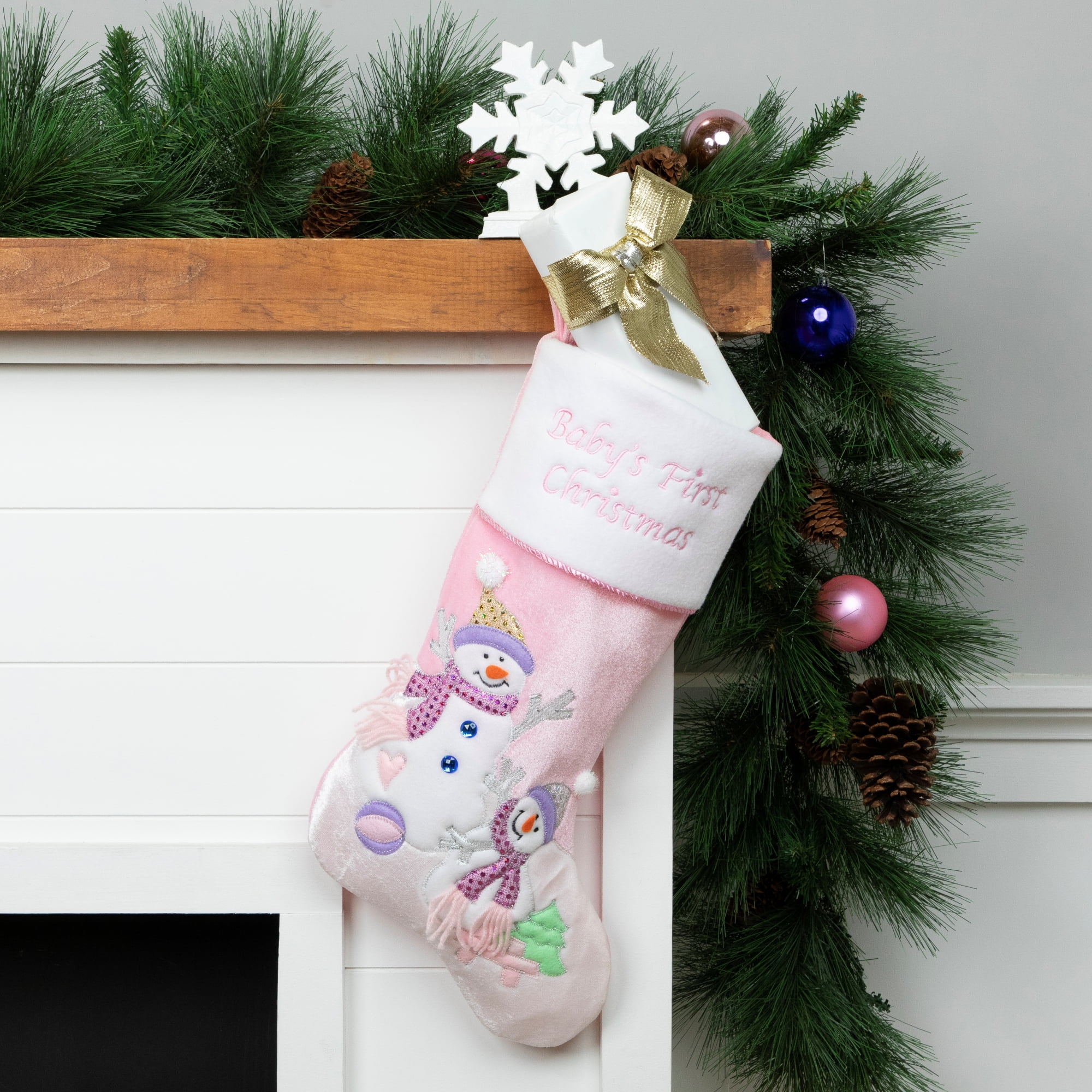 21" Light Pink Velveteen Baby's First Christmas Stocking