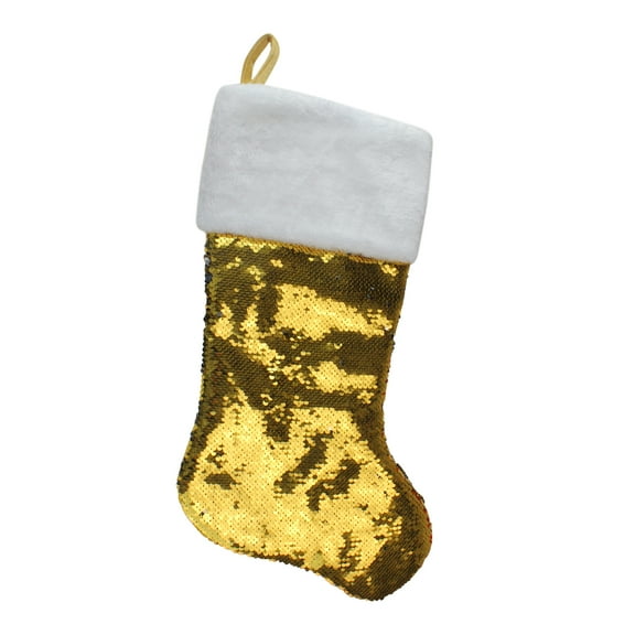 Northlight 22.75" Gold and Silver Reversible Sequined Christmas Stocking