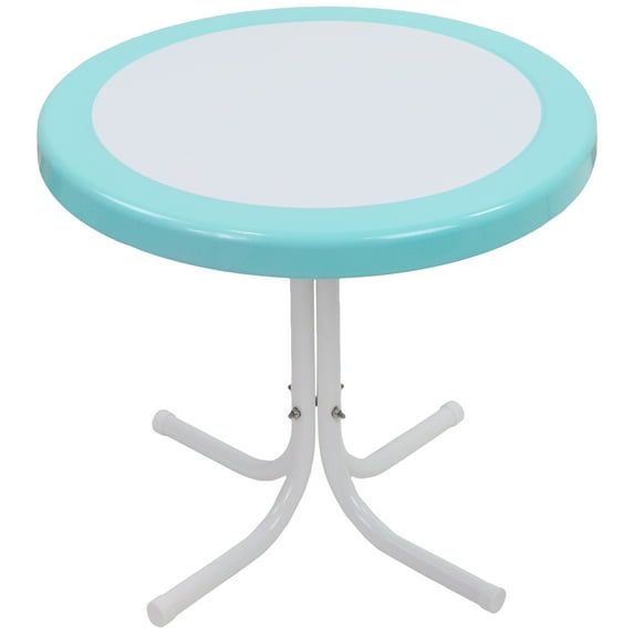 Northlight 22" Outdoor Retro Tulip Steel Side Table, Blue and White