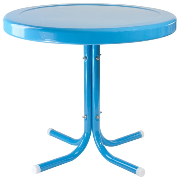 Northlight 22" Round Outdoor Retro Steel Tulip Side Table, Turquoise Blue