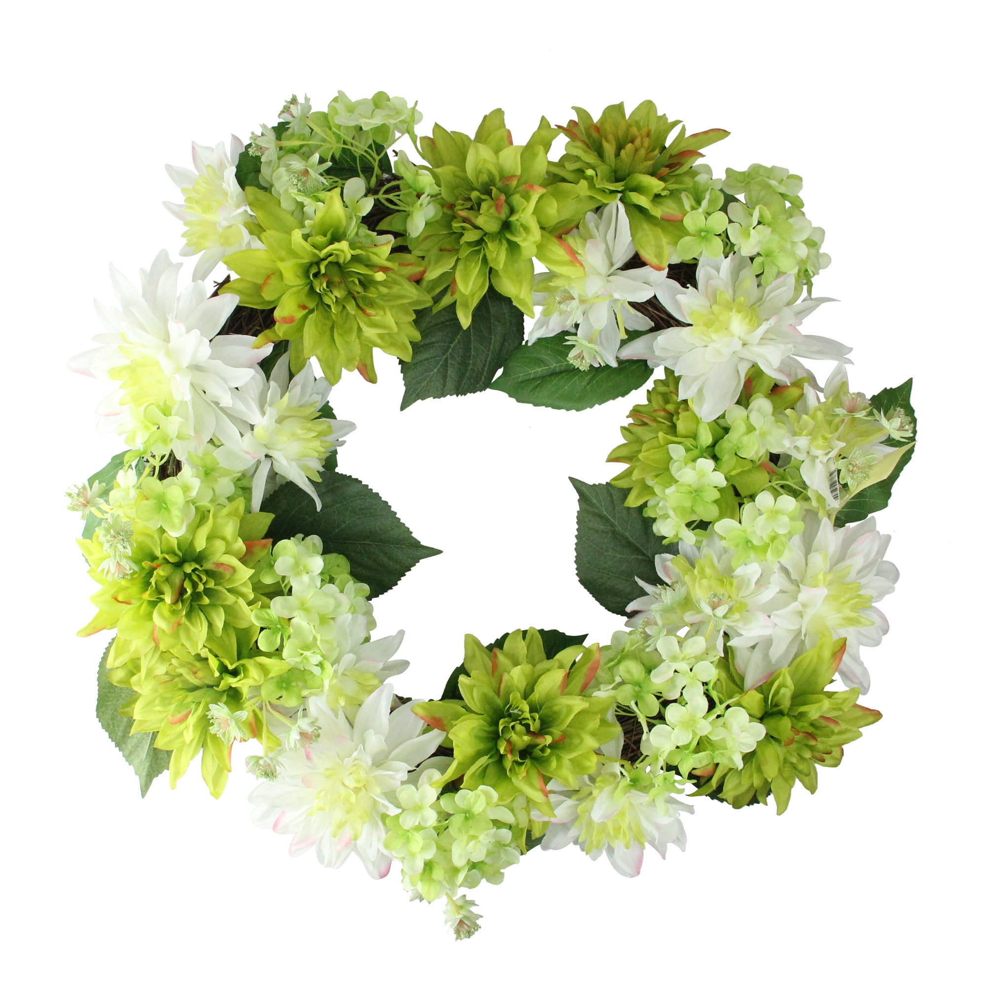 Northlight 22" Unlit White/Green Floral Dahlia and Hydrangea Christmas Wreath