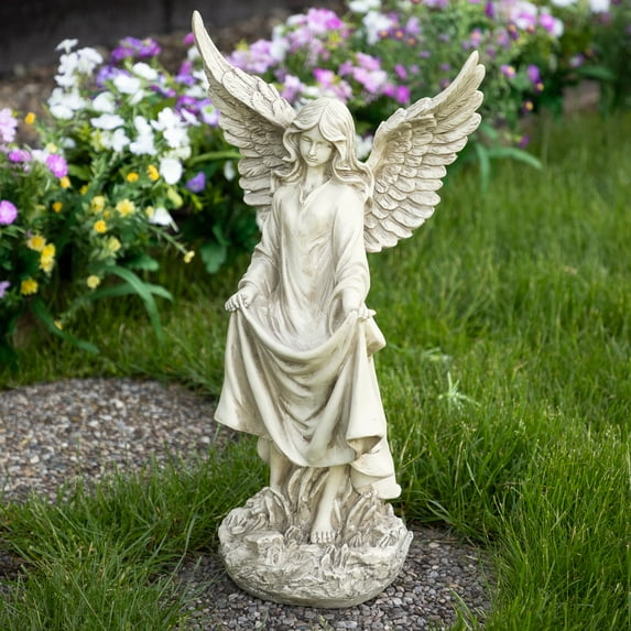 Northlight 23.25" Standing Religious Angel Outdoor Patio Garden Bird Bath or Feeder Statue - Ivory