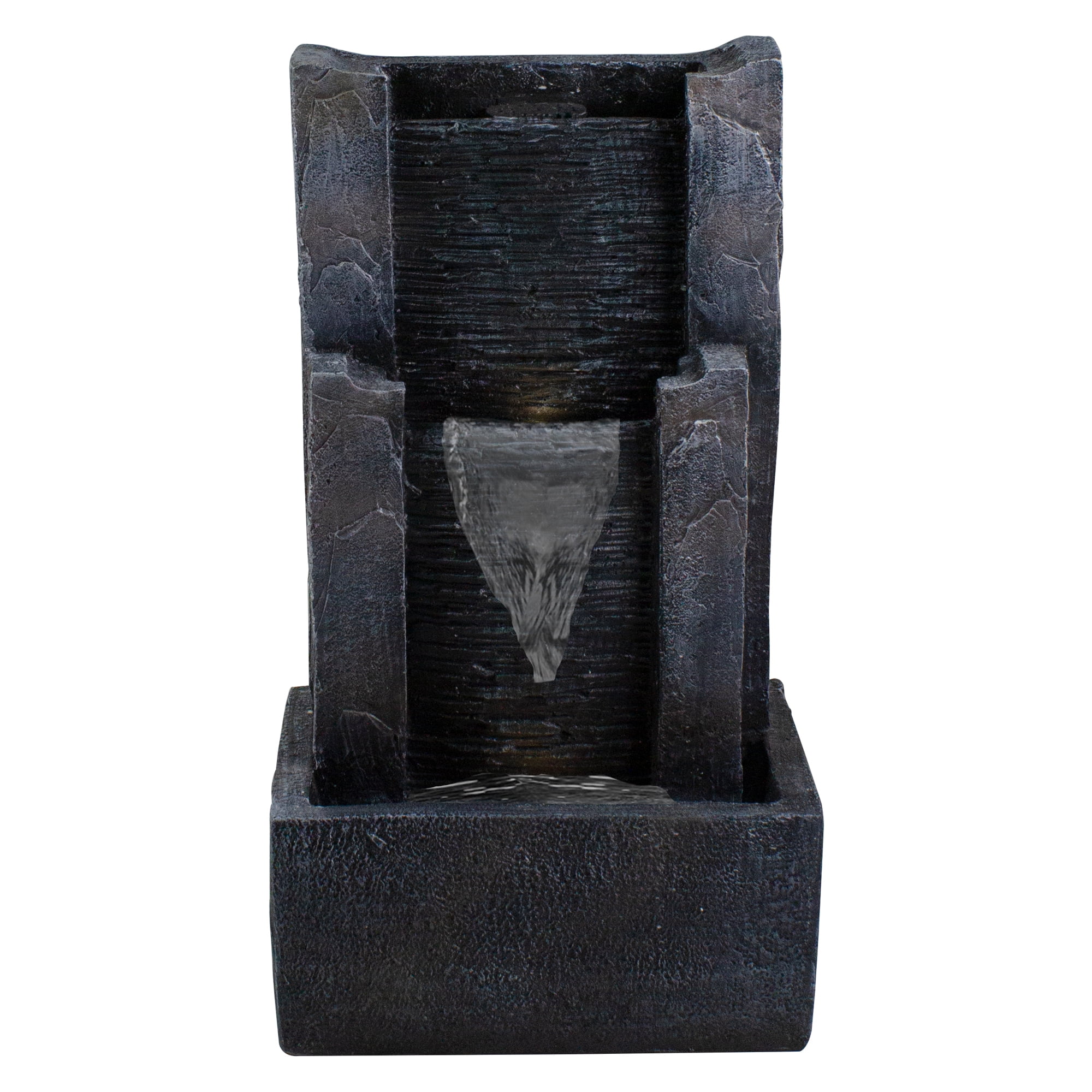 23.5" Black and Gray Resin Three-Tier Lighted Garden Fountain