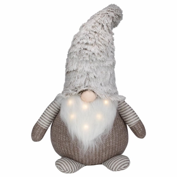 Northlight 23.5" LED Lighted Brown and White Knit Gnome Christmas Figure