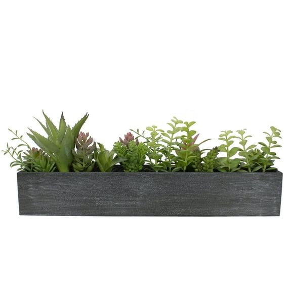 Northlight Artificial Mixed Succulents in Wooden Planter - 23"