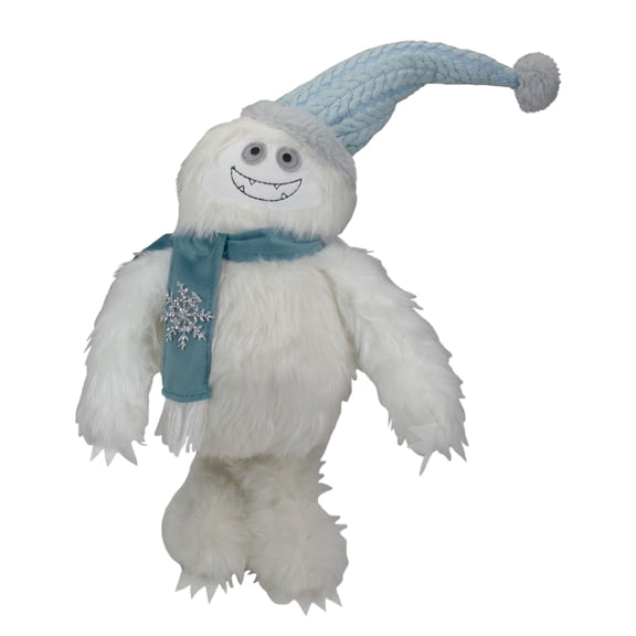 Northlight Plush Standing Yeti with Snowflake Scarf Christmas Figure - 23" - White and Blue