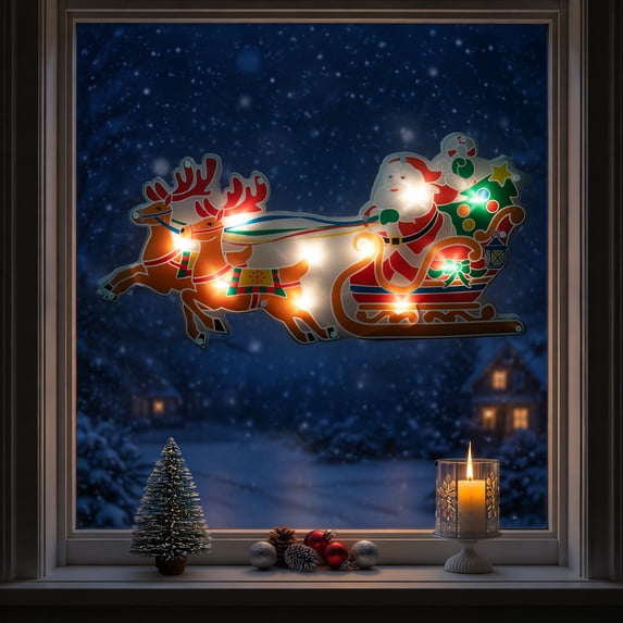 Northlight Indoor Lighted Santa and Reindeer Christmas Window ...