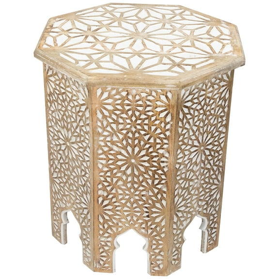 Northlight 24" Antique Brushed White Carved Octagonal Side Table