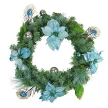 Northlight 24" Blue/Silver Peacock Poinsettia Artificial Christmas Wreath