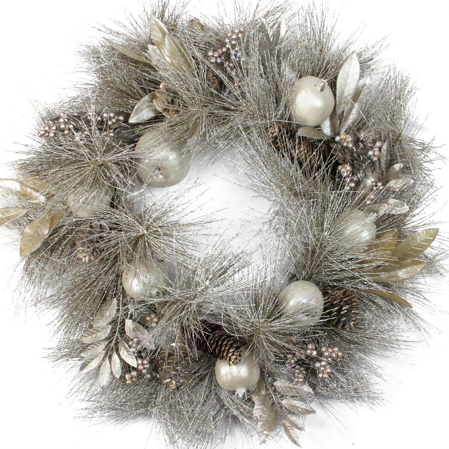 Northlight 24" Glitter Champagne Gold Pomegranate  Apple  Pine Cone and Berry Christmas Wreath - Unlit