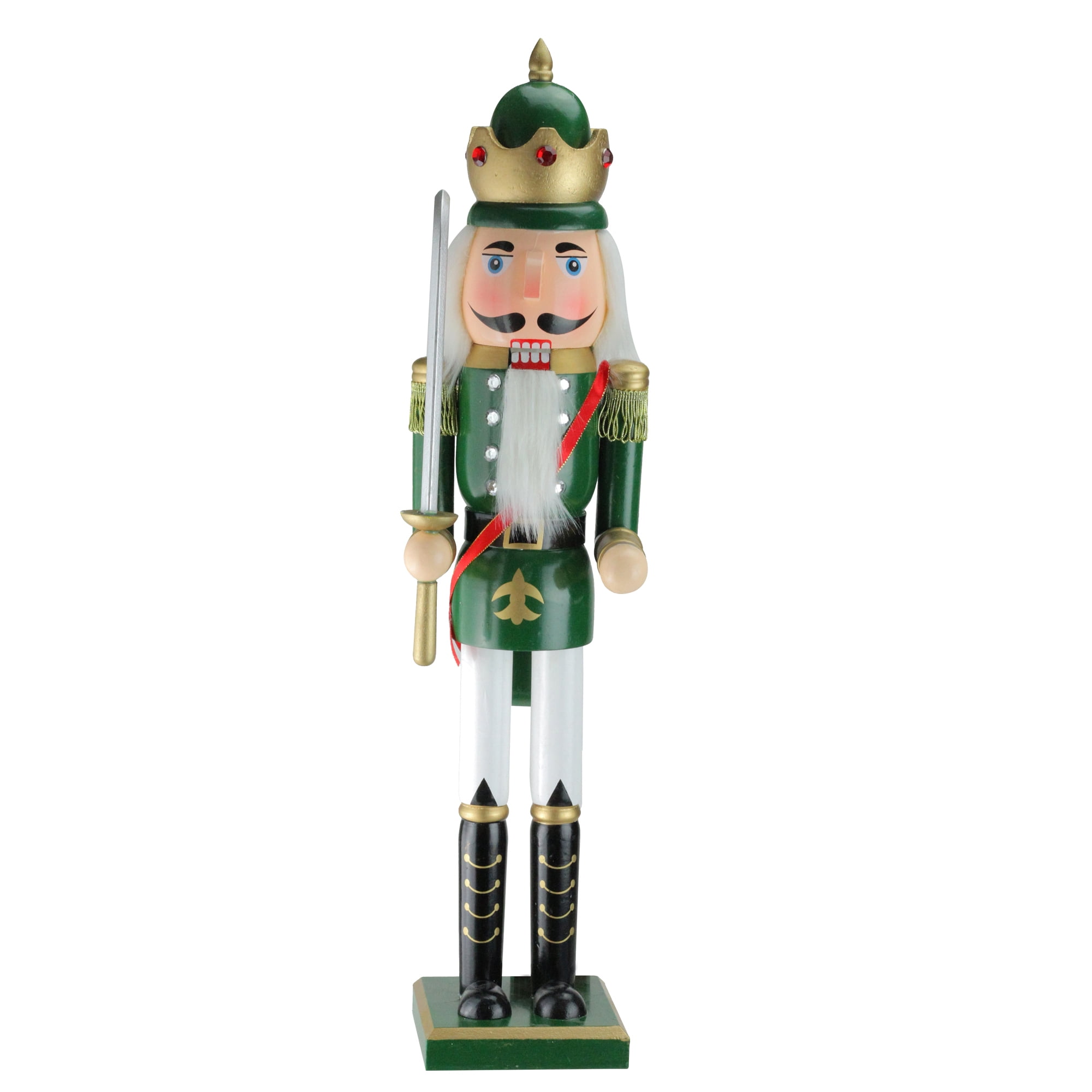 24" Green and Gold Wooden Nutcracker King with Sword