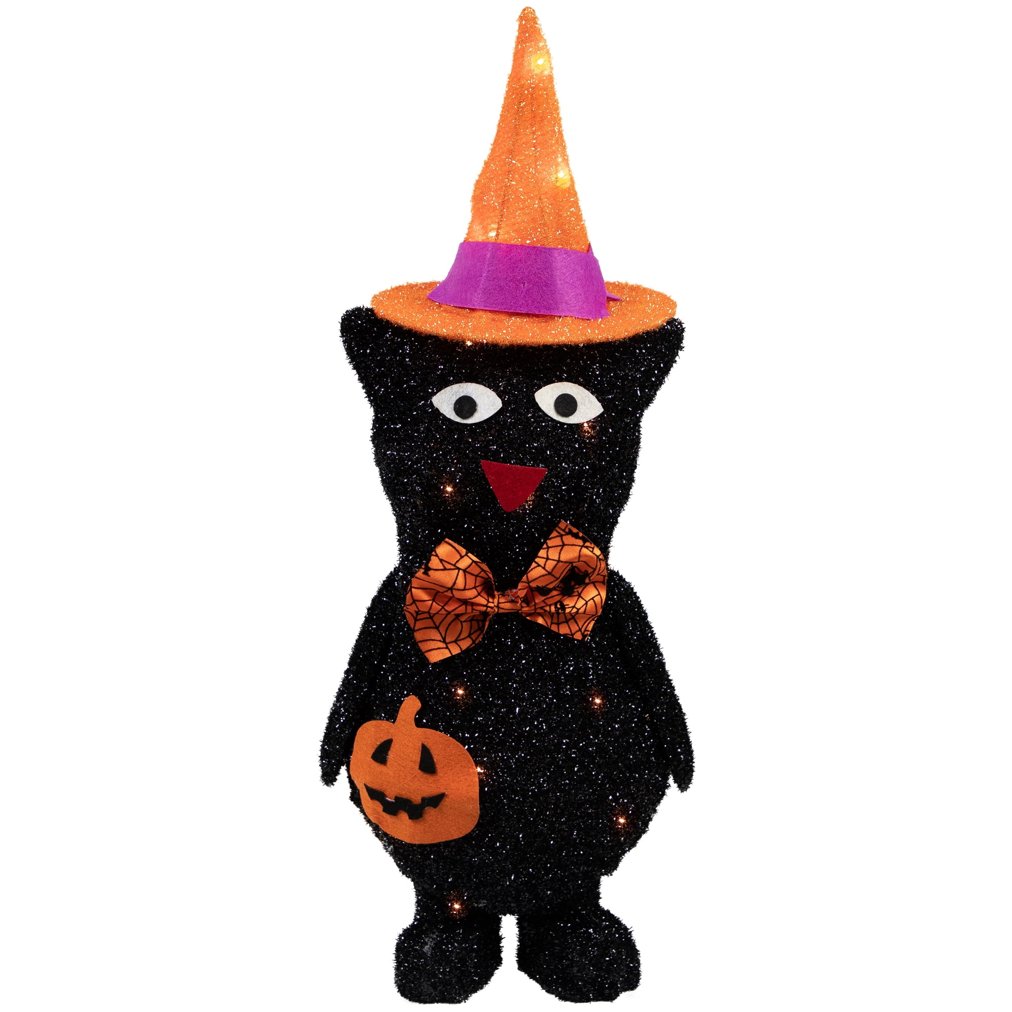 24" Pre-Lit Black Cat in Witch Hat Halloween Yard Decoration
