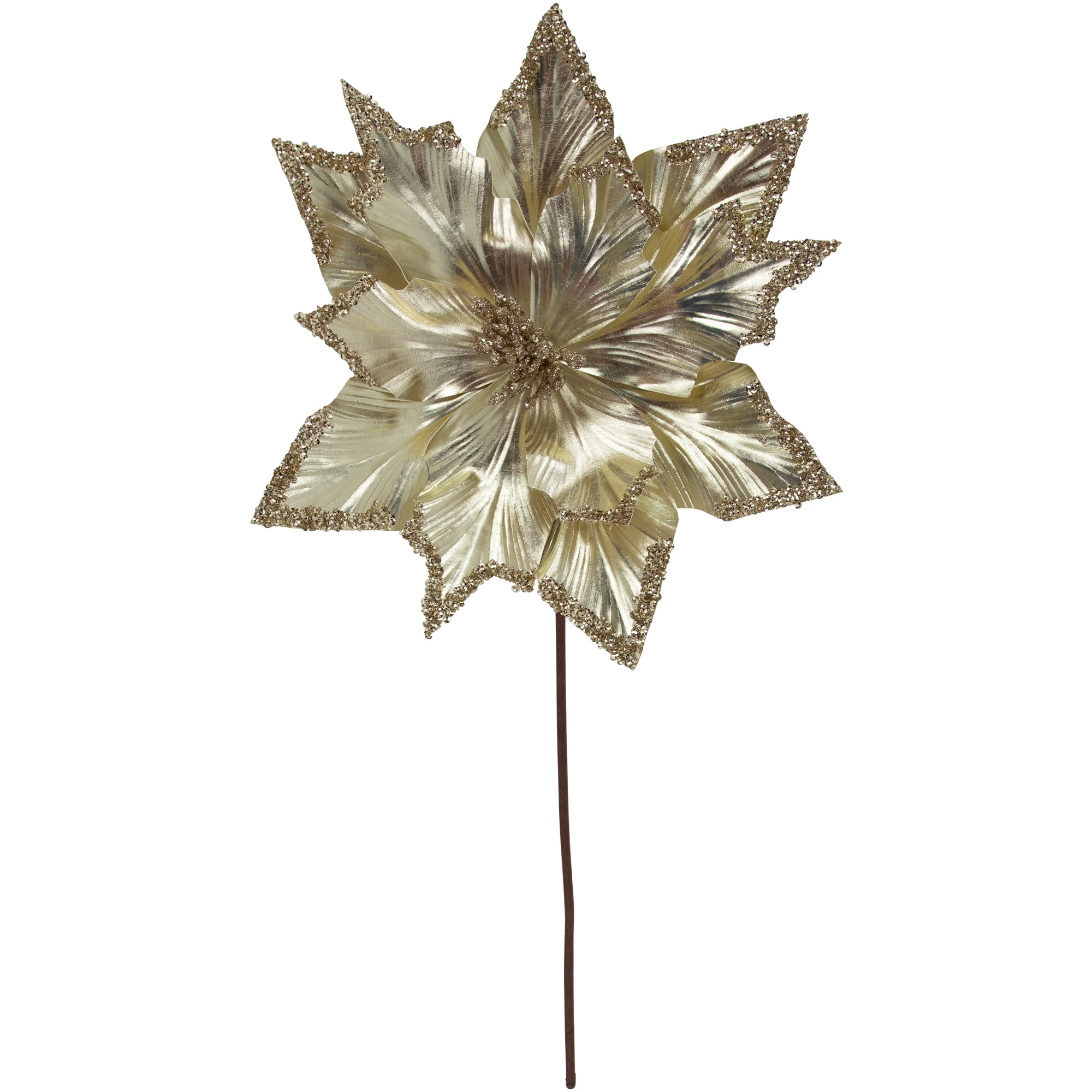 Northlight 24" Metallic Champagne Gold Glittered Poinsettia Christmas Stem Spray