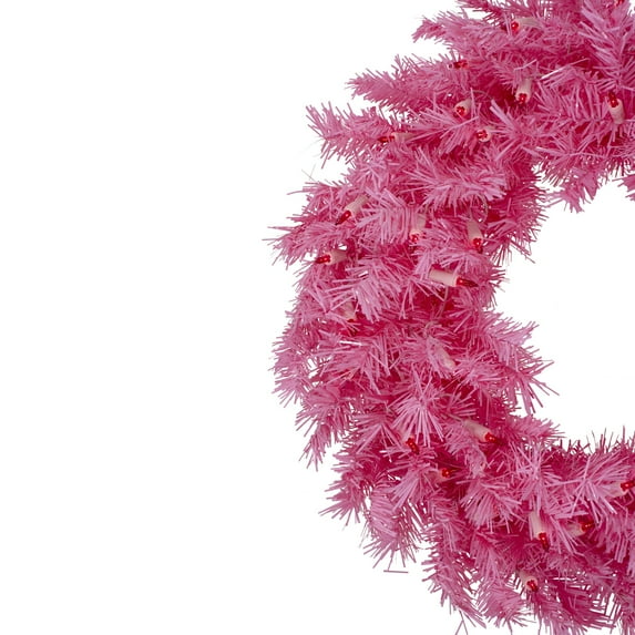 Northlight 24" Pre-Lit Pink Spruce Artificial Christmas Wreath, Pink Lights