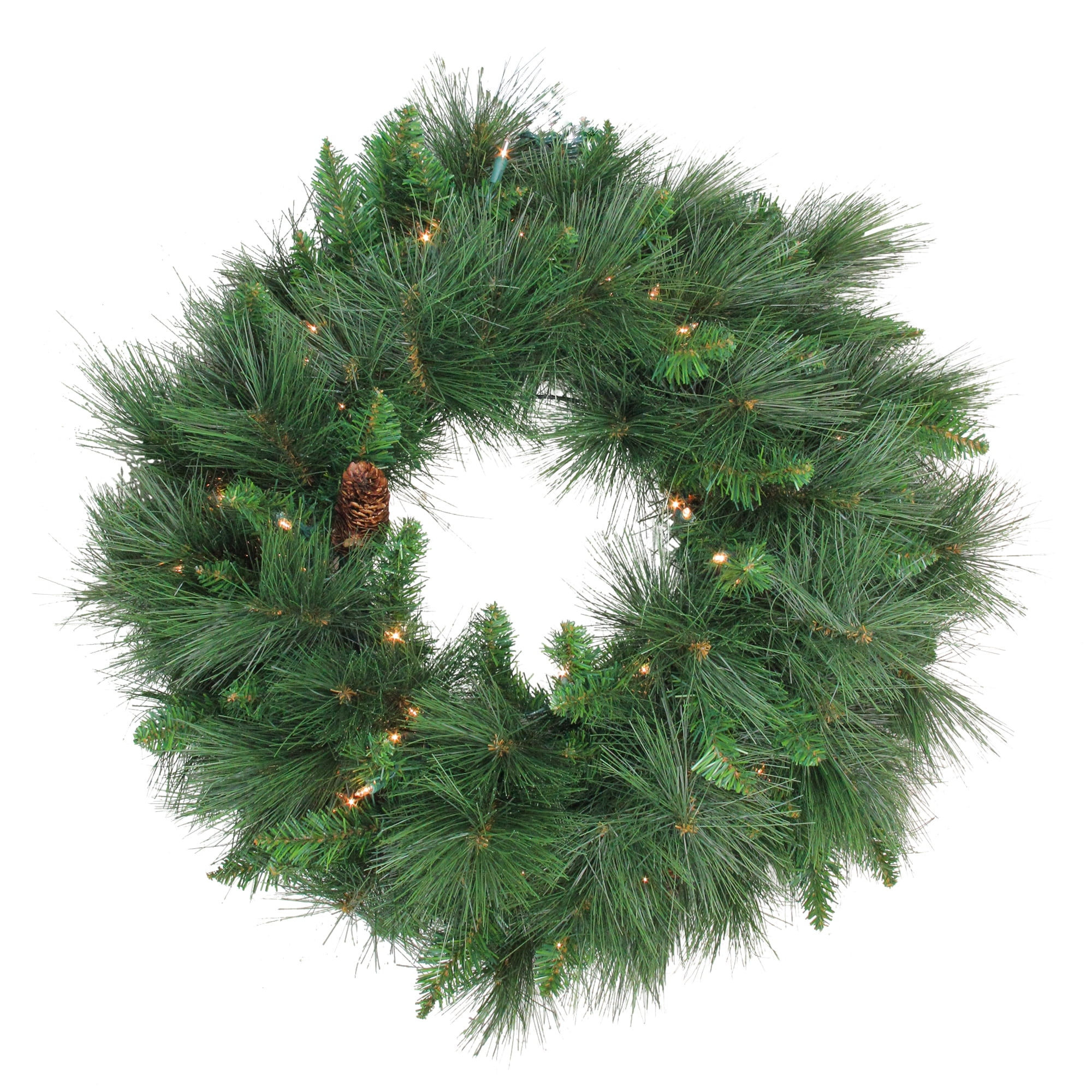24" Prelit White Valley Pine Artificial Christmas Wreath with Clear Lights
