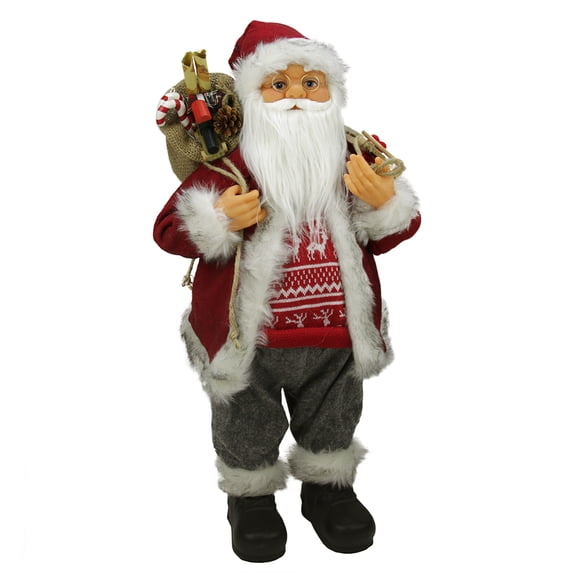 Northlight 24" Red and Gray Standing Santa Claus with Snow Sled Christmas Figurine