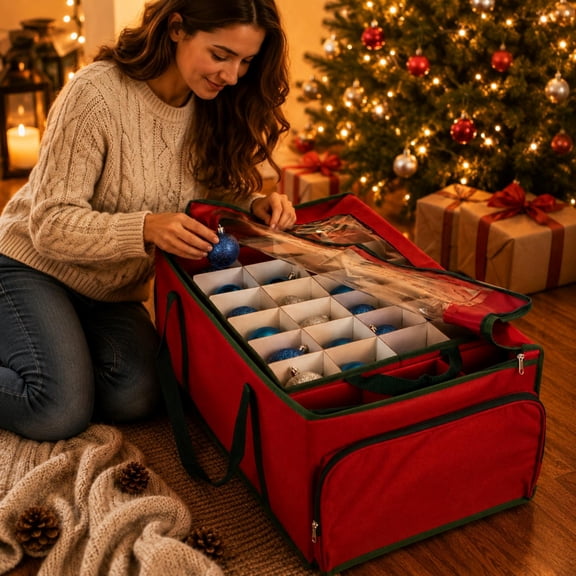 Northlight 24 Red and Green Christmas Ornament Storage Bag with Removable Dividers
